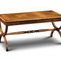 AMC171 SCISSOR LEG COFFEE TABLE: Burr Walnut. W107cm/42in D57cm/22in H49cm/19in