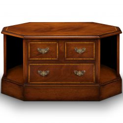 AMC198 CORNER VIDEO BASE: Mahogany with Satin inlay. W90cm/35in D51cm/20in H48cm/19in