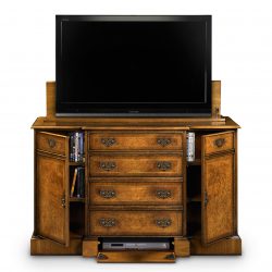 AMC274 TELEVISION CABINET OPEN: Burr Walnut.W152cm/60in D46cm/61in H94cm/37in
