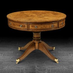 AMC277 Large Drum Table (3 drawer) Burr Walnut. W102cm/40in D102cm/40in H76cm/30in