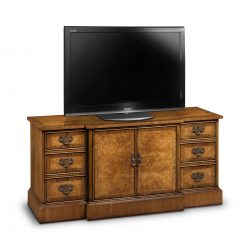 AMC284 BREAKFRONT VIDEO CABINET: Burr Walnut. W122cm/48in D46cm/18in H58cm/23in