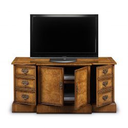 AMC284 BREAKFRONT VIDEO CABINET OPEN: Burr Walnut. W122cm/48in D46cm/18in H58cm/23in