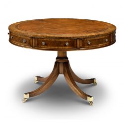 AMC404 DRUM TABLE (SKIVER TOP): Burr Walnut. W122cm/48in D122cm/48in H78cm/31in