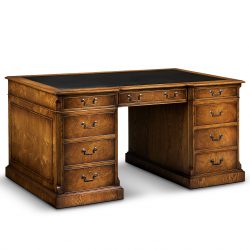 AMC405 DESK WITH INVERTED BREAKFRONT: Burr Oak. W152cm/60in D92cm/36in H76cm/30in