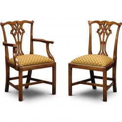 CC02 COUNTRY CHIPPENDALE ARM CHAIR: Mahogany. W56cm/22in D46cm/18in H96cm/38in. CC01 COUNTRY CHIPPENDALE SIDE CHAIR: Mahogany. W54cm/21in D46cm/18in H96cm/38in