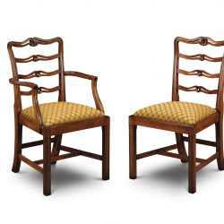 CL02 CHIPPENDALE LADDER ARM CHAIR: Mahogany. W52cm/20in D44cm/17in H94cm/37in. CL01 CHIPPENDALE LADDER BACK SIDE CHAIR: Mahogany. W52cm/20in D44cm/17in H94cm/37in