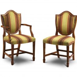HU02 UPHOL SHIELD BACK ARM CHAIR: Walnut. W52cm/21in D48cm/19in H98cm/39in. HU01 UPHOL SHIELD BACK SIDE CHAIR: Walnut. W50cm/20in D47cm/19in H98cm/39in