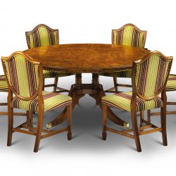 W141 60in DIAMETER DINING TABLE: Burr Walnut. W152cm/60in D152cm/60in H76cm/30in