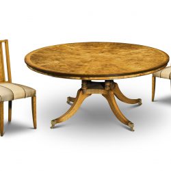 W150 68in COLUMN CLUSTER BASE TABLE: Burr Poplar. W173cm/68in D173cm/68in H76cm/30in. DSUB DECO SIDE CHAIR: Burr Poplar. W51cm/20in D48cm/19in H100cm/39in