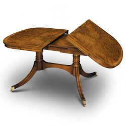W152 6ft 6in x 3ft 3in STOWAWAY DINING TABLE EXTENDING: Burr Walnut. Includes 18in centre leaf. W152cm/6in ext to 78in/198cm D99cm/39in H76cm/30in