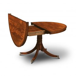 W161 6ft OVAL STOWAWAY TABLE EXTENDING: Mahogany with Satin inlay. Includes 1 x 18in centre leaf. Includes 18in centre leaf. W138cm/54in ext. to 182cm D99cm/39in H76cm/30in