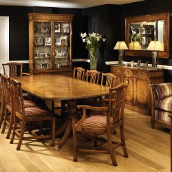 W169 8ft 6in x 47in DINING TABLE - NO RIM: Burr Walnut. Includes 18in centre leaf. W213cm/84in ext to 102in/259cm D119cm/47in H76cm/30in