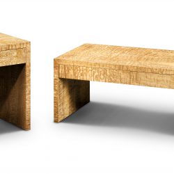 W237 DECO END TABLE: Japanese Ash. W116cm/46in D61cm/24in H46cm/18in. W238 DECO CENTRE TABLE: Japanese Ash.W46cm/18in D46cm/18in H61cm/24in