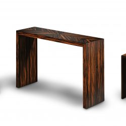 W242 DECO END TABLE: Ebony. W46cm/18in D46cm/18in H61cm/24in. W240 DECO CONSOLE: Ebony. W114cm/45in D36cm/14in H76cm/30in. W243 DECO NEST OF 3: Ebony. W51cm/20in D36cm/14in H61cm/24in
